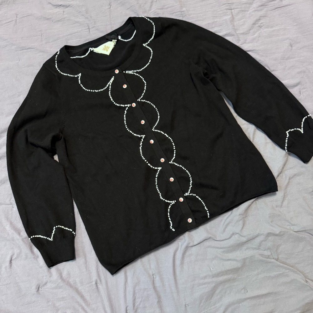 Anthropologie Black Boxy Embellished Sweatshirt Size L